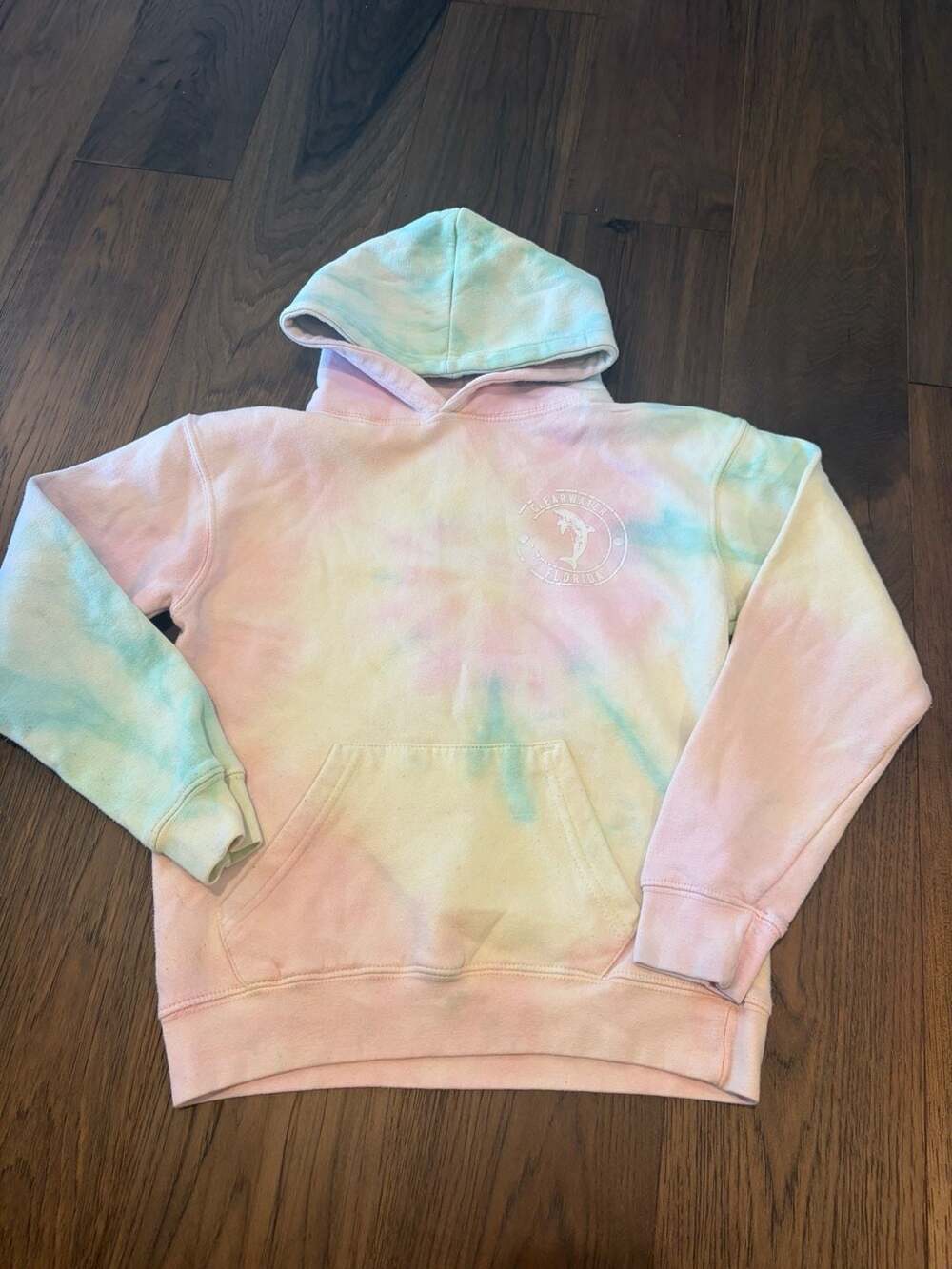 Dreamsicles Kids Clearwater Florida Pastel Tie Dye Dolphin Hoodie Size Large